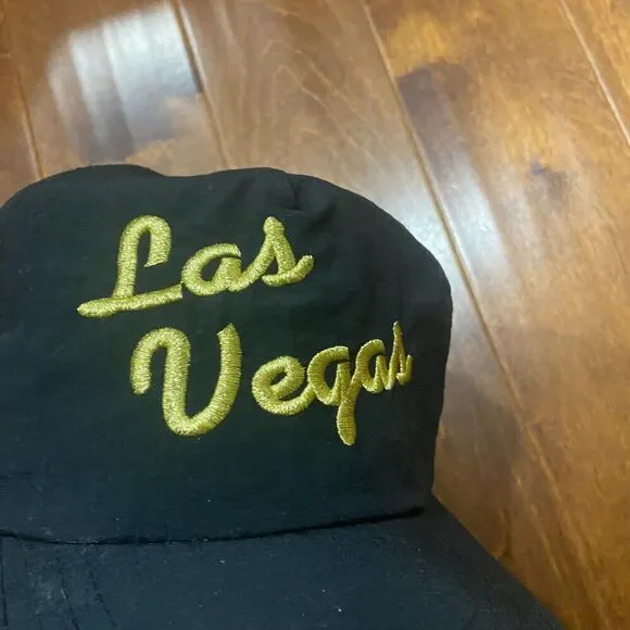 Las Vegas Vintage 80s Nylon Embroidered Cap Hat Black Gold Men's One Size - Picture 2 of 6